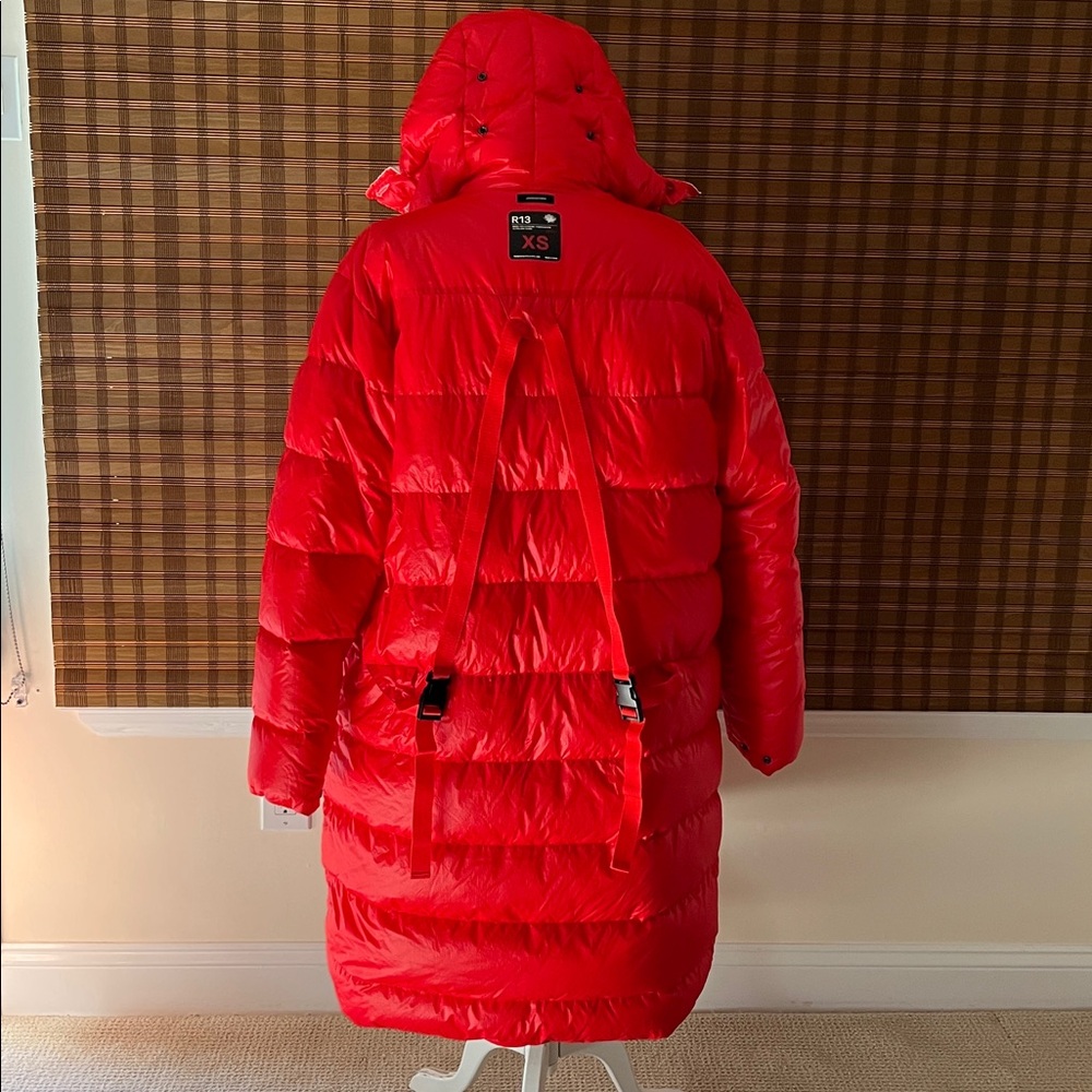 R13 Reversible Red and White long Puffer Anorak Jacket. - Picture 4 of 15